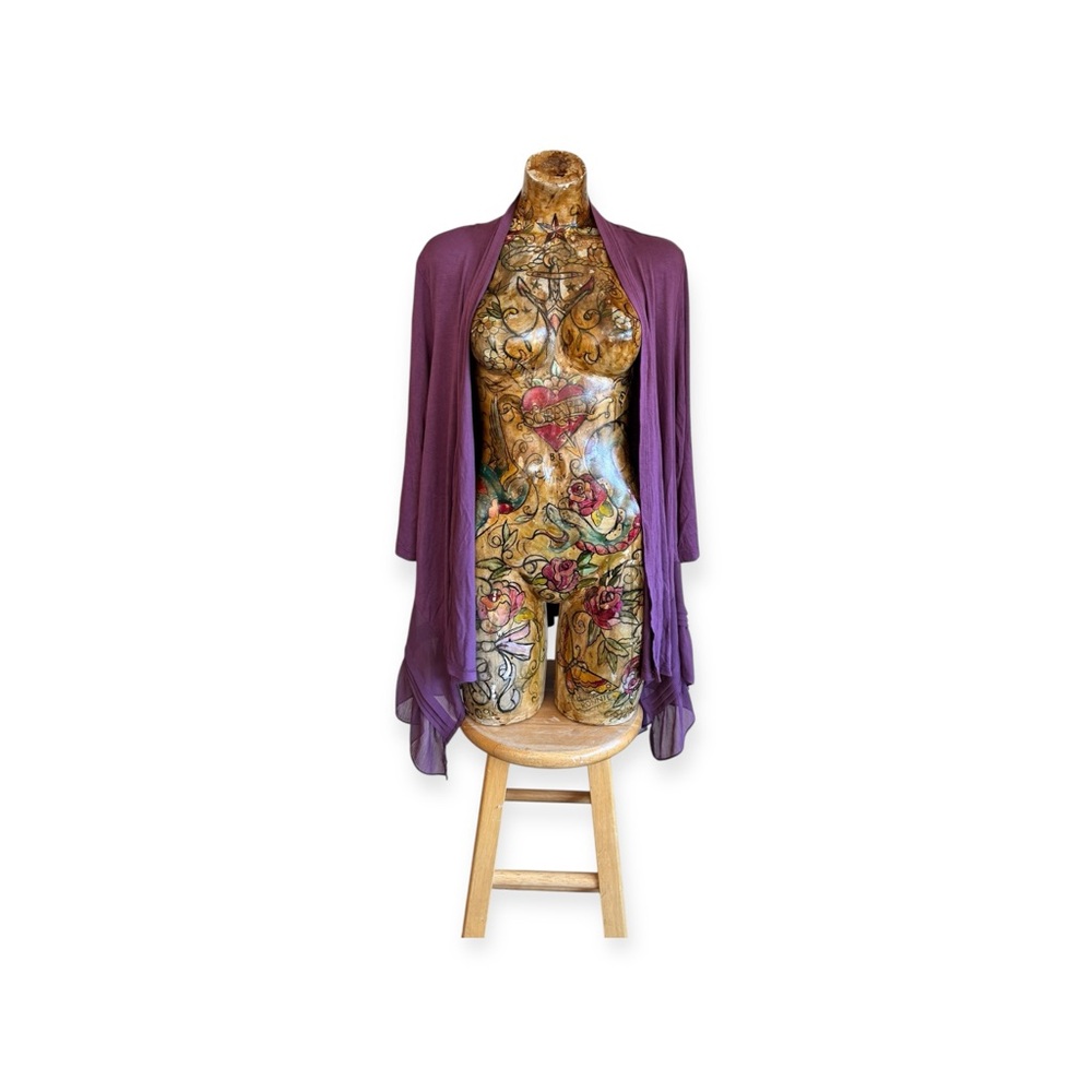 LOGO by Lori Goldstein cardigan Large petite sweater A264582 purple layer